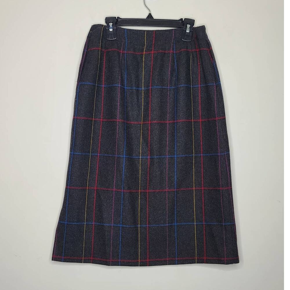 Vintage Intuitions high waist grey plaid wool blend skirt - Size 6 - Picture 5 of 6
